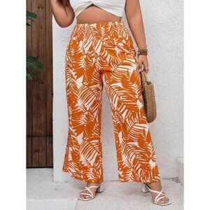 Panama Jack Pant Women's Orange White Botanical Tropical Wide Leg Size Large